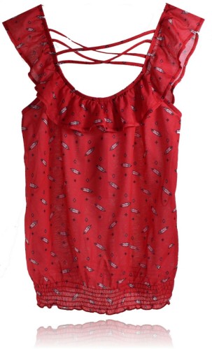 Bershka 7848 top bluzka falbana marszczenia red M