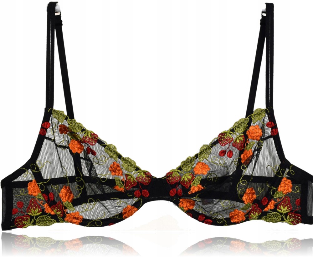 atlantic biustonosz miękki z haftem w truskawki czarny