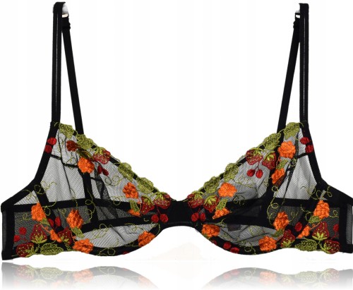 atlantic biustonosz miękki z haftem w truskawki czarny