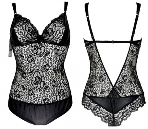 Intimissimi Transparent Lether Body koronowe z eco skórą