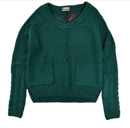 Tezenis krótki zielony sweter z akrylu z warkoczami