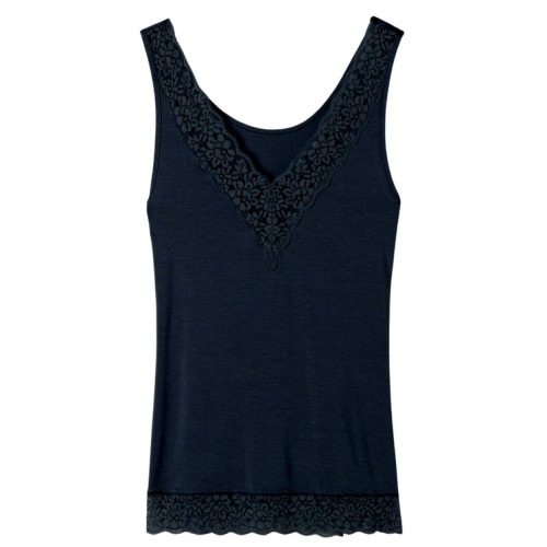 Tezenis top koszulka z wiskozy front/back czarna z koronką