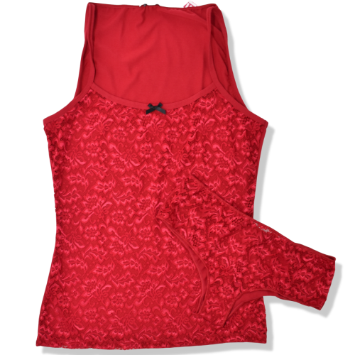 Tezenis piżama damska koronkowa czerwona top i majtki 