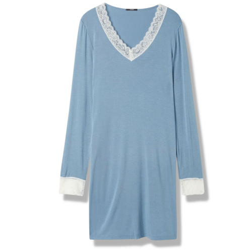 Tezenis koszula nocna piżama z viskozy z koronką błękitna