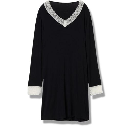 Tezenis koszula nocna piżama z viskozy z koronką czarna