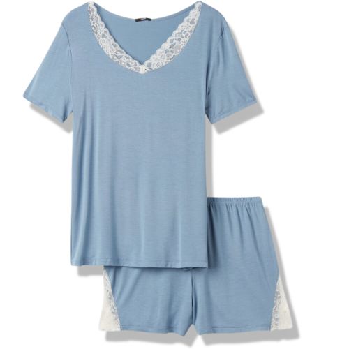 Tezenis piżama damska dwuczęściowa z viskozy z koronką błękitna