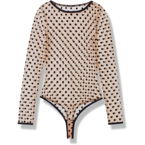 Tezenis transparentne cieliste body z długim rękawem w groszki