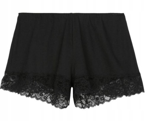 Tezenis Bawełniane spodenki Szorty do spania czarne z Koronką