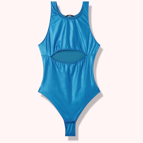 Tezenis body z błyszczącej tkaniny w kolorze niebieskim