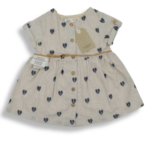 Zara sukienka niemowlęca z bawełny płóciennej z paskiem