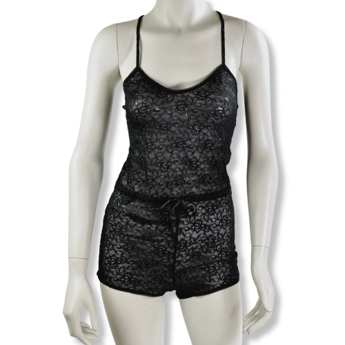 Tezenis koronkowy kombinezon body piżama w kolorze czarnym