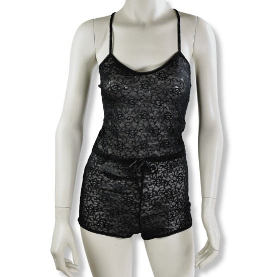 Tezenis koronkowy kombinezon body piżama w kolorze czarnym