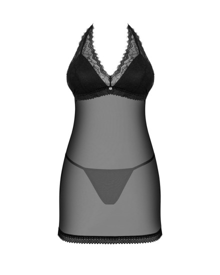 Obsessive KOMPLET MEDILLA CHEMISE black halka i stringi z tiulu z koronką