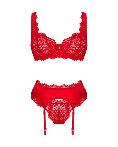 Obsessive  AMOR CHERRIS 3-CZ. komplet z czerwonej koronki