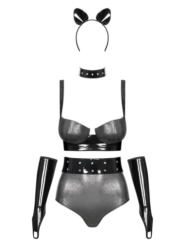 Obsessive KOMPLET SILVERIA przebranie metaliczne akcenty