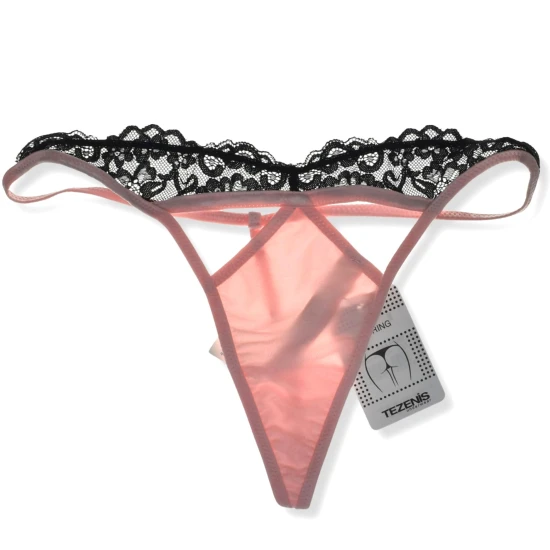 Tezenis majtki stringi z paseczkami satyna z koronką