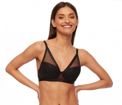 Kinga Biustonosz push-up z mikrofibry i tiulu Comfort czarny