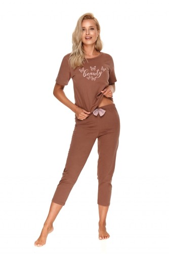 Taro PIŻAMA ALONA bluzka i spodnie capri brązowa