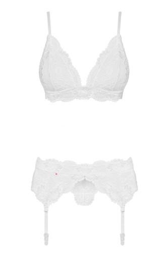 OBSESSIVE KOMPLET 3-cz stanik pas i stringi w białym kolorze