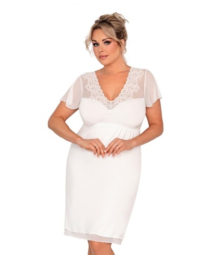 Donna koszula nocna z koronkowym topem  IVANA PLUS  ecru
