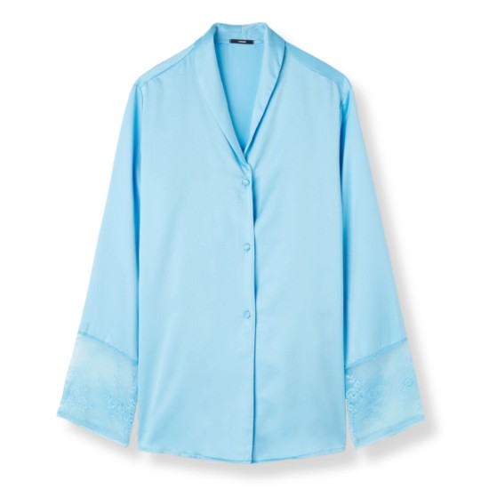 Tezenis satynowa bluzka koszulowa piżama z koronką