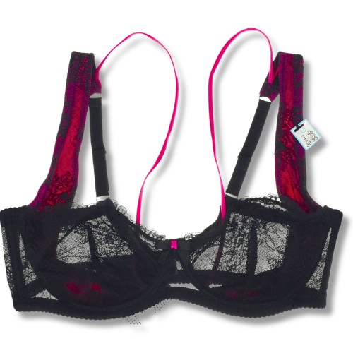 Tezenis biustonosz miękki koronkowy czarny z różową satyną