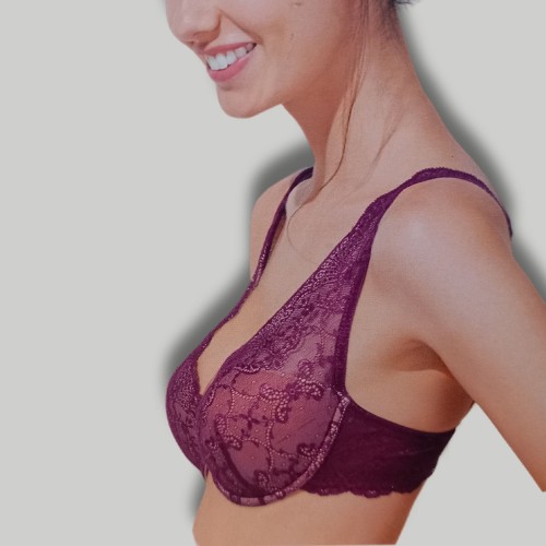 Biustonosz bralette bra koronkowy półusztywniany fioletowy