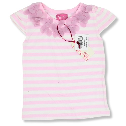 Minoti bluzka t-shirt paski z naszywanymi kwiatkami róż