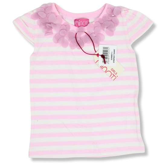 Minoti bluzka t-shirt paski z naszywanymi kwiatkami róż