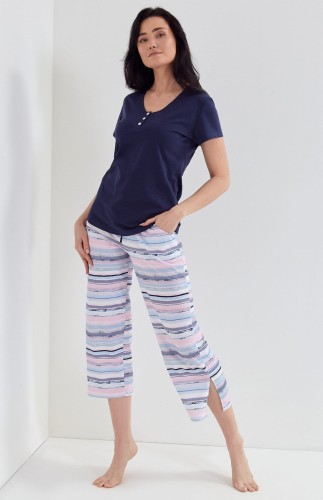 Cana PIŻAMA DAMSKA 116 KR granatowy/letnie paski XL