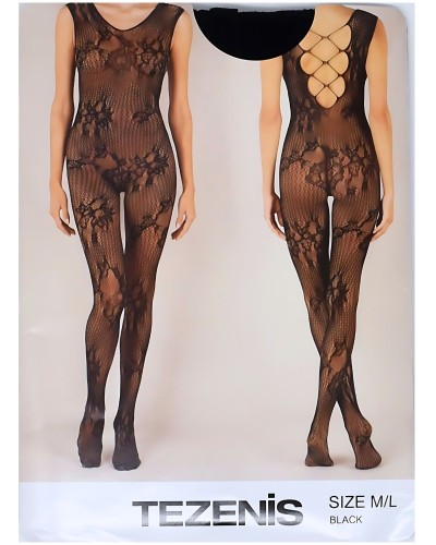 Tezenis body kombinezon długimi nogawkami z koronki transparentne