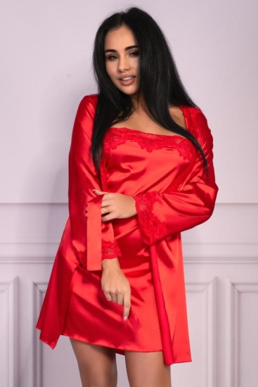 LivCo Corsetti Komplet z Satyny Jacqueline Red 3-częściowy