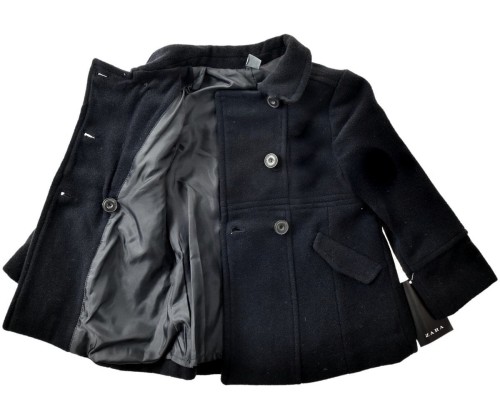 Zara płaszcz dziewczęcy z wełną kurtka czarny kołnierz