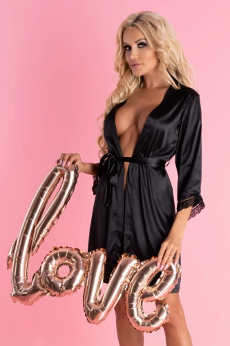 Szlafrok Ariladyen Black LC 90568 Scallo Collection Black Czarny LivCo Corsetti Fashion rozmiar - L/XL