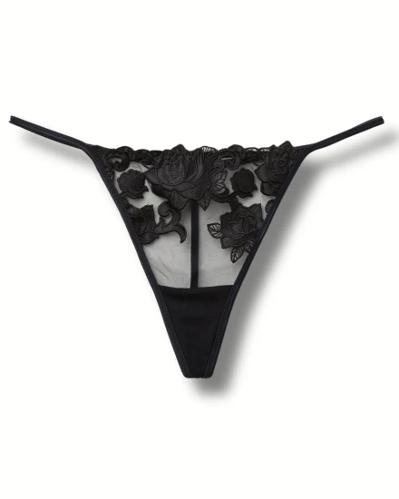 Tezenis majtki stringi koronkowe z różami czarne